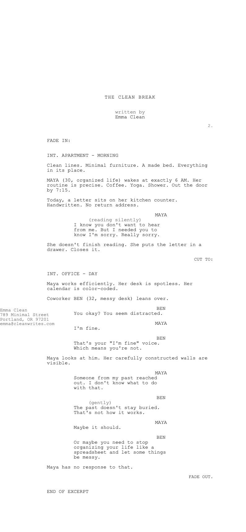 Clean modern screenplay